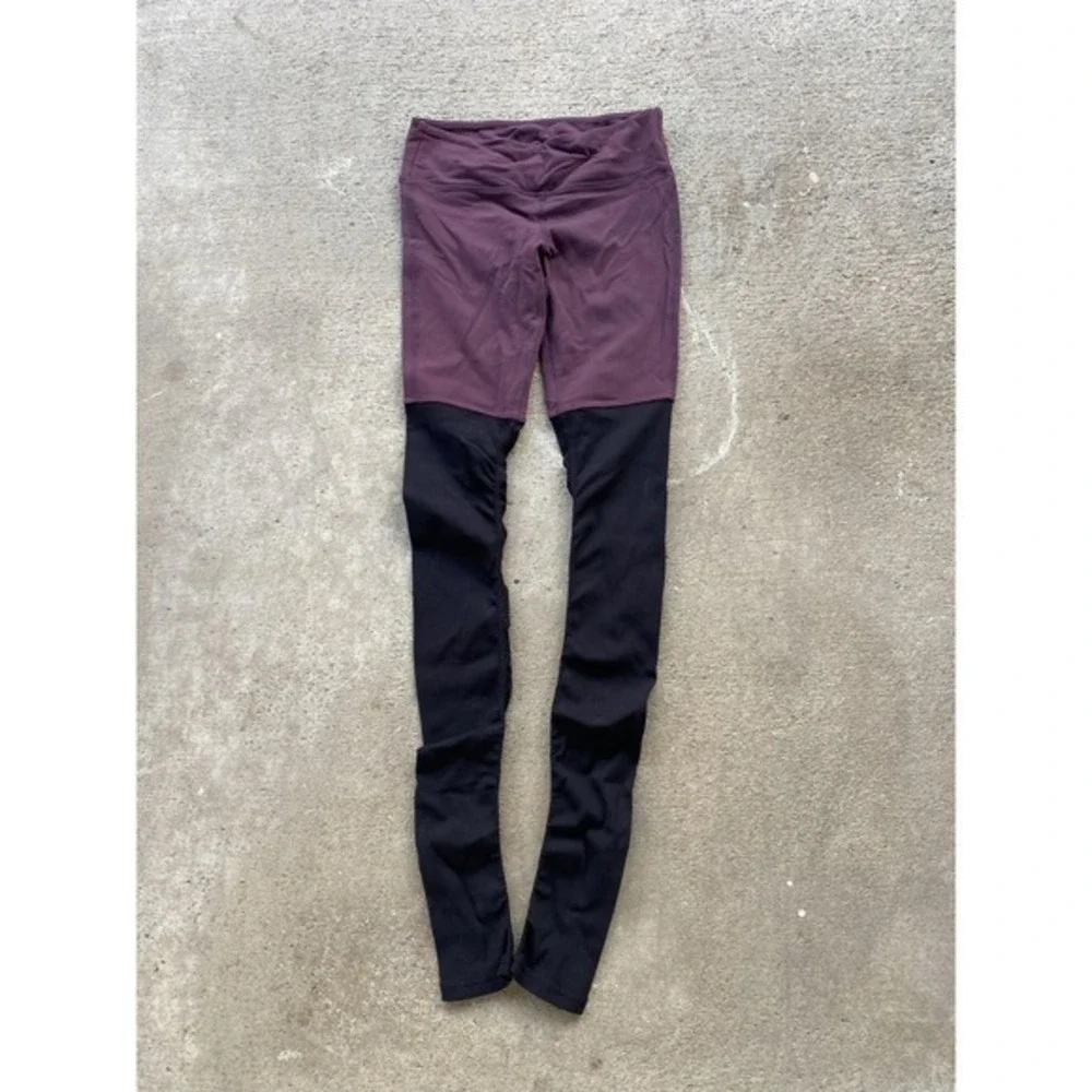 Alo Yoga Pants Womens Small Purple Black Colorblock Ribbed Goddess Leggings Tall